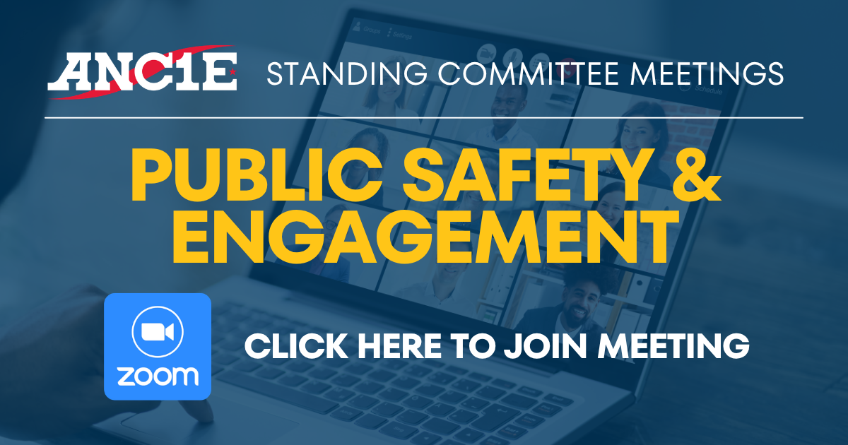 Click here to join the Zoom for the regular meeting of the Public Safety & Engagement Committee:  https://dc-gov.zoom.us/j/87545323427
